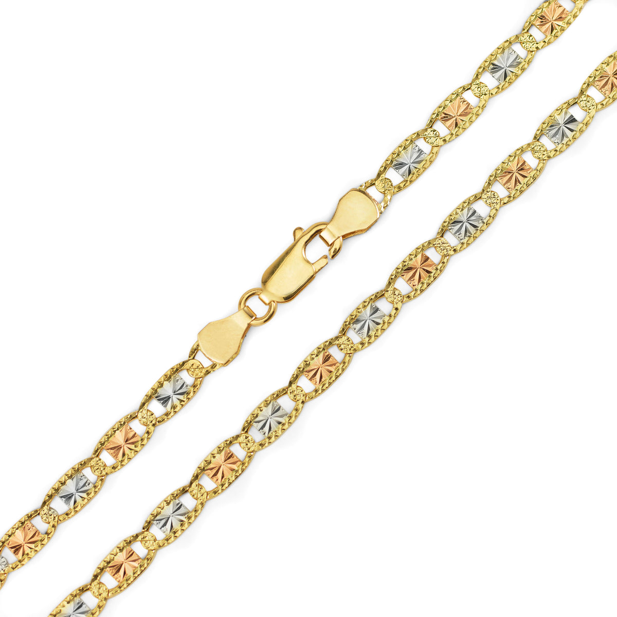 14k Gold Necklace Solid Tri-Color Valentino Chain DiamondCut 4.0mm